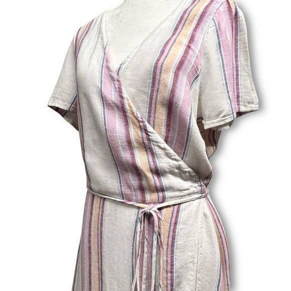 Forever 21+ Chambray Wrap Dress White Pink Orange Stripe Summer Plus Size 2X - Picture 4 of 14